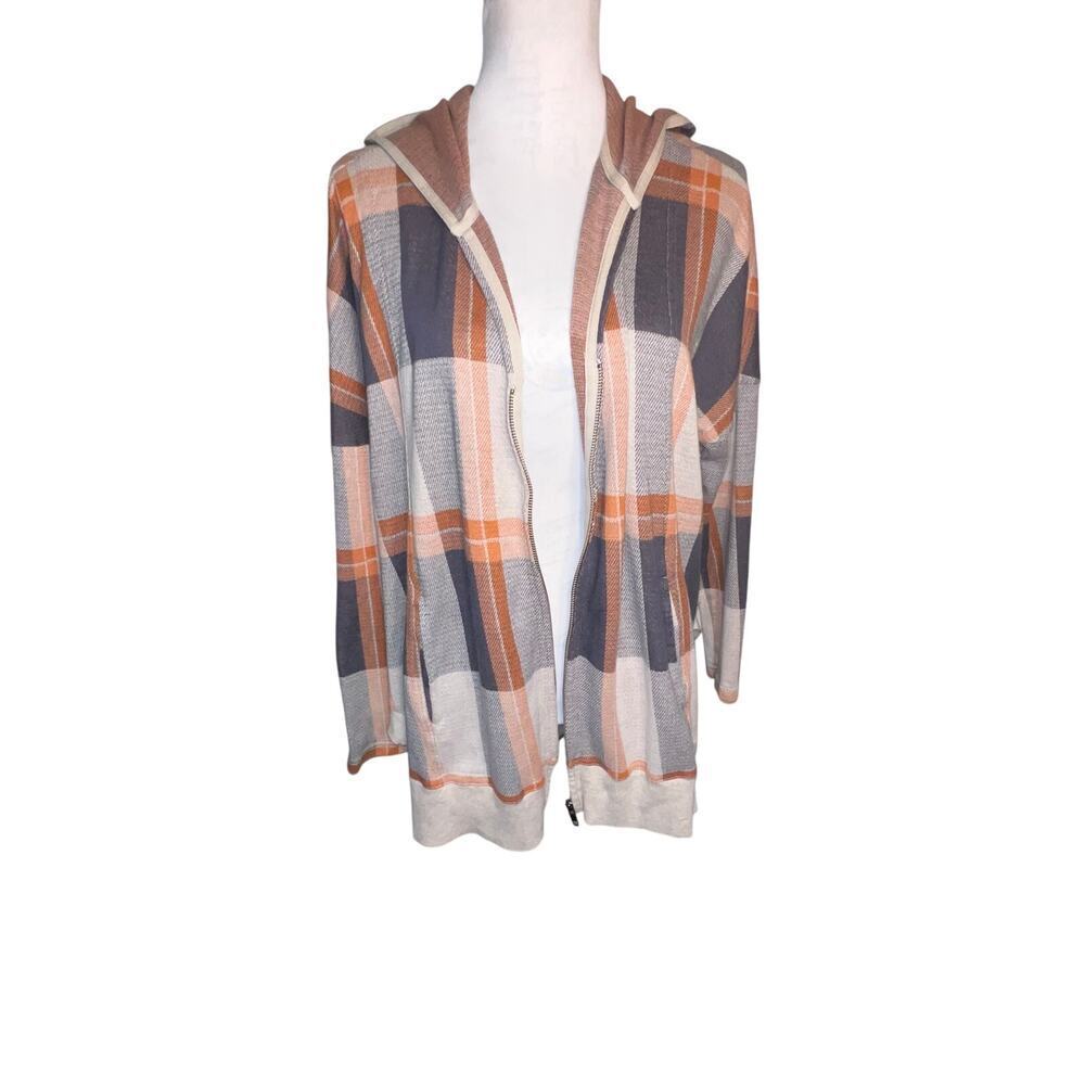 Stem 100% Organic Cotton Fall Plaid Striped Zip Hooded Kangaroo Pockets‎ XS-S